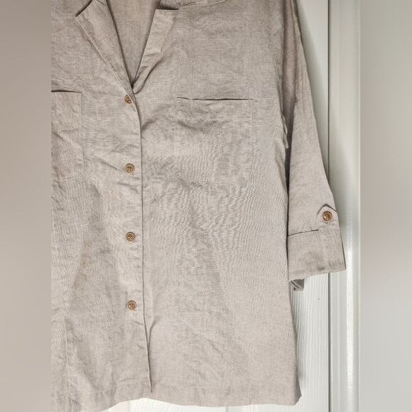 Preston&York 14 Beige 100% LINEN Pockets 3/4 Sleeve Buttons Up Women’s Shirt - Picture 5 of 9